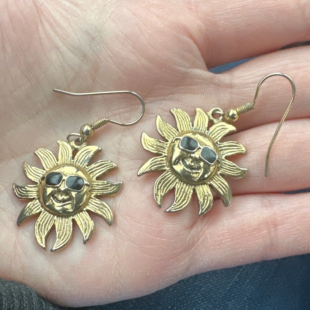 Gold Toned Sun Face Earrings | Celestial Boho Statement Vintage-Style Jewelry